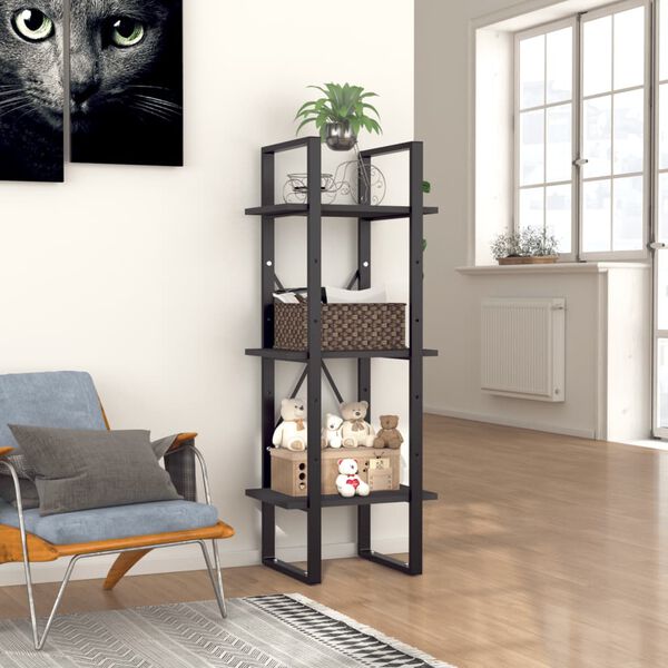 vidaXL Book Cabinet Grey Engineered wood, Metal 15.7 x 11.8 x 41.3 in
