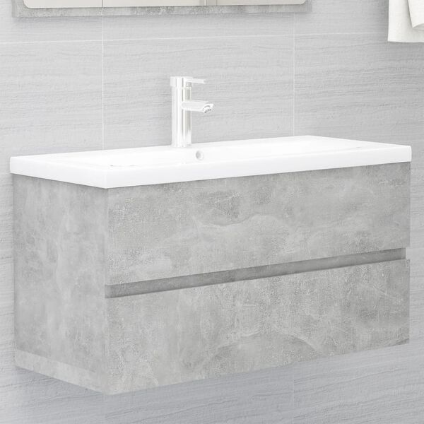 vidaXL Sink Cabinet With Basin Concrete Grey, White Engineered wood, Ceramic