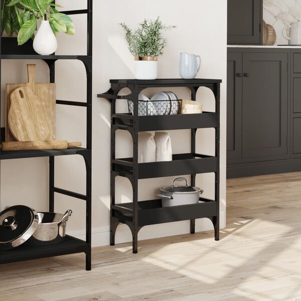 vidaXL Kitchen Trolley Black 20.9"x7.9"x29.9" Engineered Wood