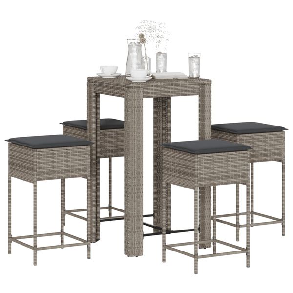 vidaXL Garden Bar Set Grey PE rattan, powder-coated steel, polyester