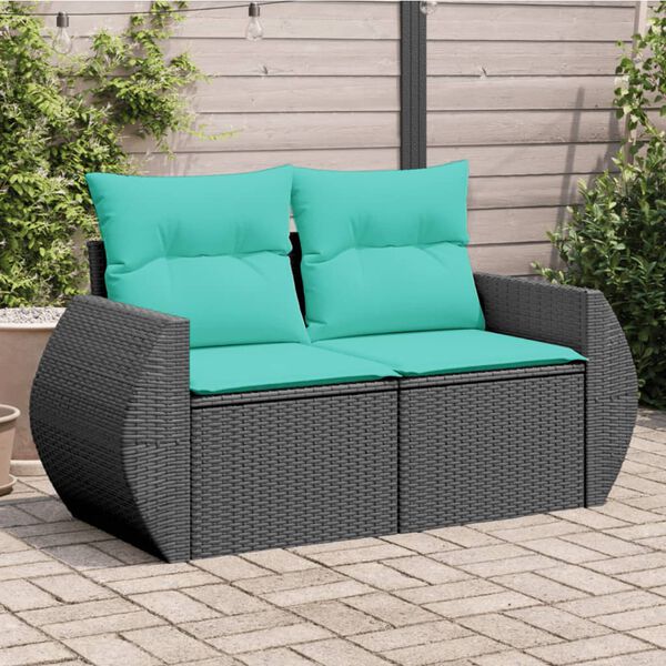 vidaXL Garden Sofa Black PE rattan 2-seater Adjustable Feet