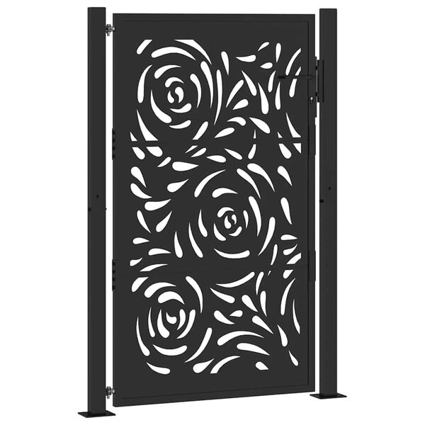 vidaXL Garden Gate Black 39.4x59.1" Steel Flame  Design
