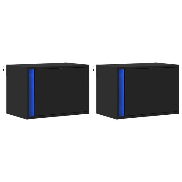 vidaXL Wall-mounted Bedside Cabinet Set of 2 Black Engineered wood