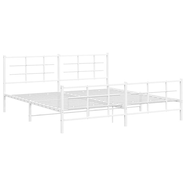 vidaXL Bed Frame White Powder-Coated Steel Full Bed Frame Rectangular