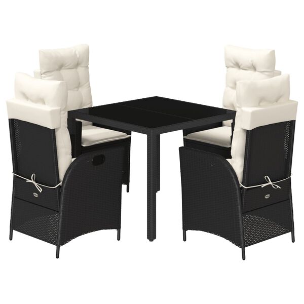 vidaXL Garden Dining Set Black table and chairs with cream white cushions