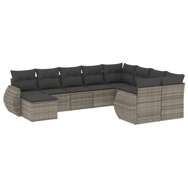 vidaXL Garden Sofa Set Grey PE rattan, Tempered glass, Powder-coated steel