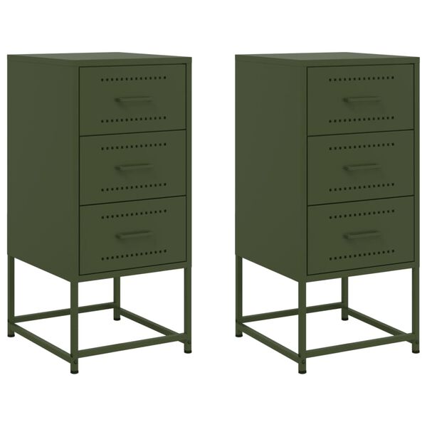 vidaXL Bedside Cabinet Set of 2 Olive Green Steel Medium