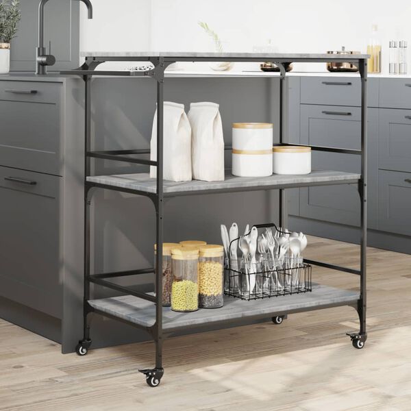 vidaXL Kitchen Trolley Gray Sonoma 39.6"x19.7"x41.3" Engineered Wood