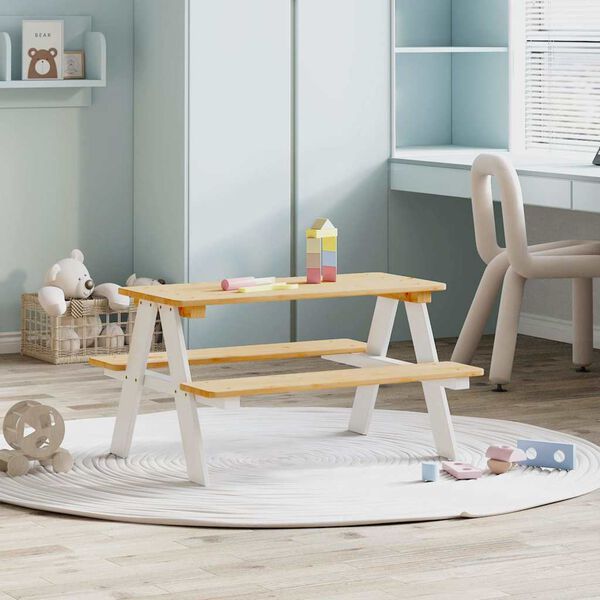 vidaXL Children's Table White Solid pine wood Durable Rectangular