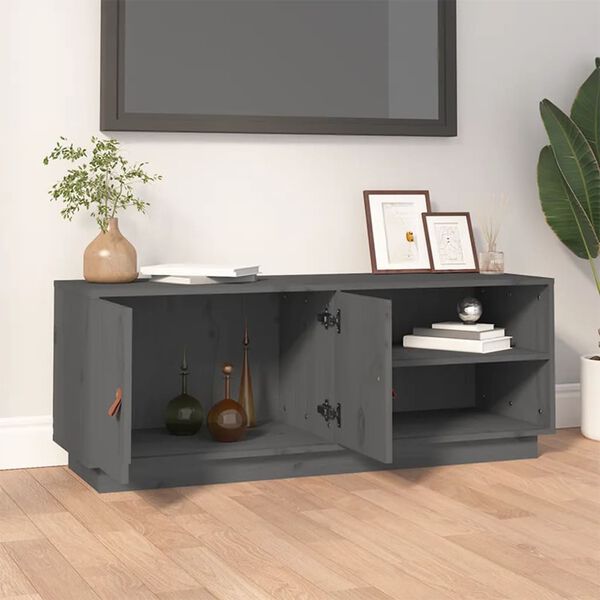 vidaXL TV Cabinet Grey Solid Pine Wood Medium TV Cabinet Rectangular
