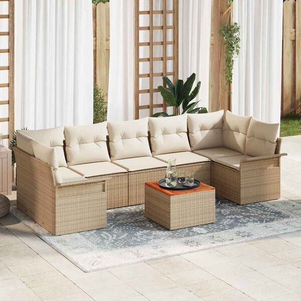 vidaXL Garden Sofa Set with Cushion 8 pcs Beige Poly Rattan