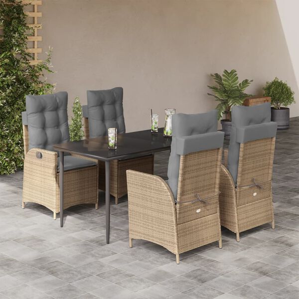 vidaXL 5 Piece Patio Dining Set with Cushions Beige Poly Rattan