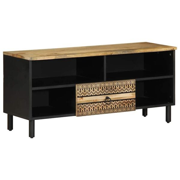vidaXL TV Cabinet Black Solid rough mango wood, iron Medium TV Cabinet