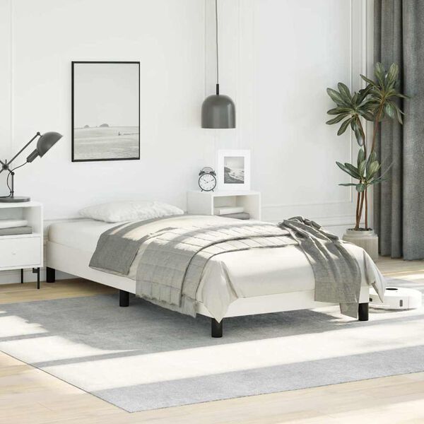 vidaXL Bed Frame White Faux leather, plywood, engineered wood Twin