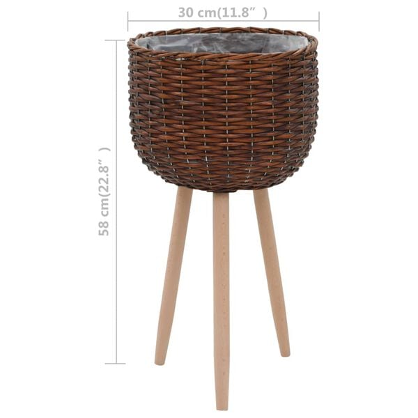 vidaXL Planter Brown Real Rattan, Beech Wood, PE Lining Medium Durable