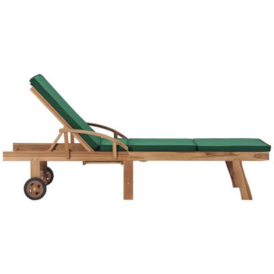 vidaXL Sun Loungers with Cushions 2 pcs Solid Teak Wood Green