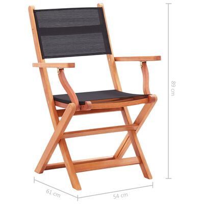 vidaXL Folding Patio Chairs 4 pcs Black Solid Wood Eucalyptus and Textilene