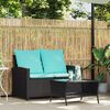 vidaXL Patio Sofa 2-Seater with Cushions&Table Black Poly Rattan