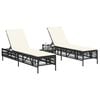 vidaXL Sun Lounger Set of 3 Black PE rattan Large Adjustable Armrests
