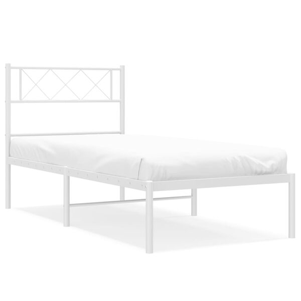 vidaXL Metal Bed Frame White Powder-Coated Steel 31.5x79 in Bed Frame