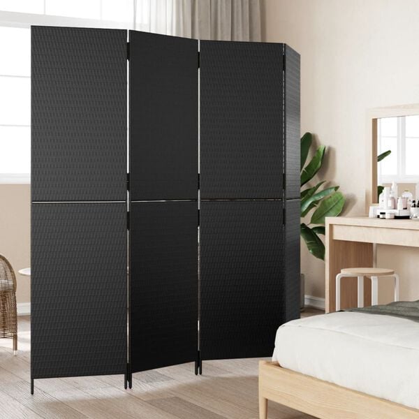 vidaXL Room Divider 4 Panels Black Poly Rattan