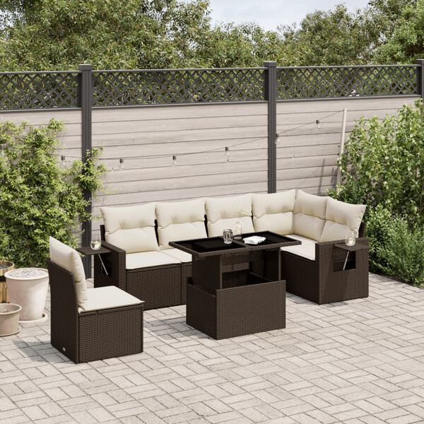 vidaXL Garden Sofa Set Brown, Cream White