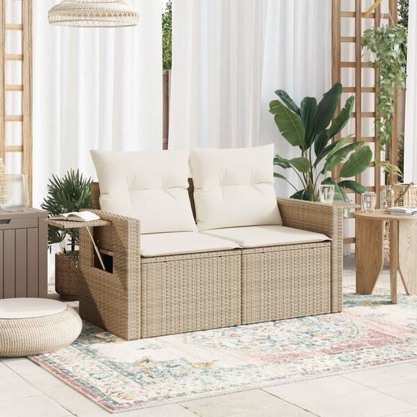 vidaXL Garden Sofa Beige PE Rattan Medium Adjustable Armrests
