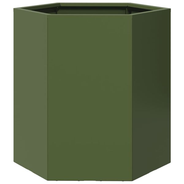 vidaXL Garden Planter Olive Green Steel Medium Sturdy Hexagonal