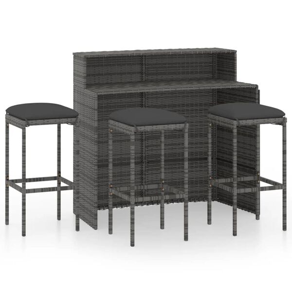 vidaXL Garden Bar Set Grey PE Rattan, Powder-Coated Steel, Polyester