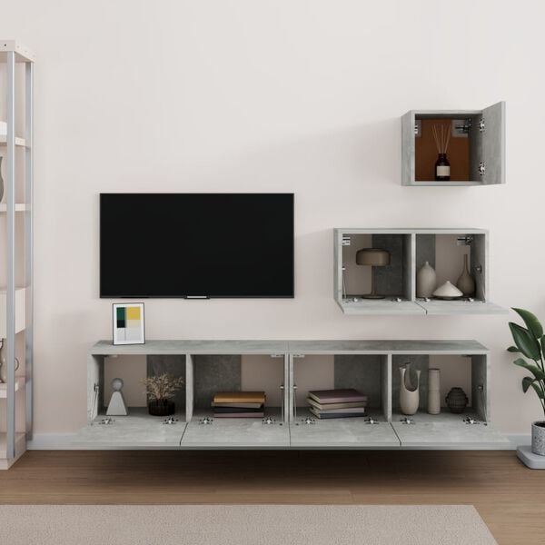 vidaXL TV Cabinet Set Set of 4 Concrete grey Engineered wood Medium