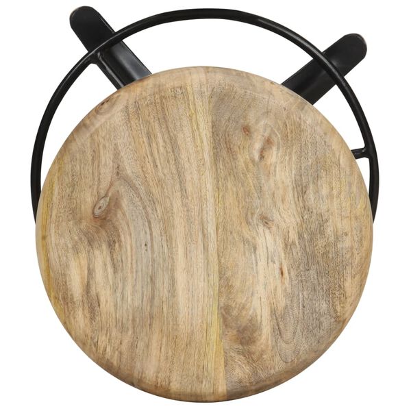 vidaXL Bar Stool Set of 2 Natural Mango Wood, Black Iron
