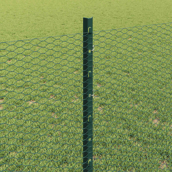 vidaXL Fence with Post Green 2.62 x 32.81 ft Steel and PVC