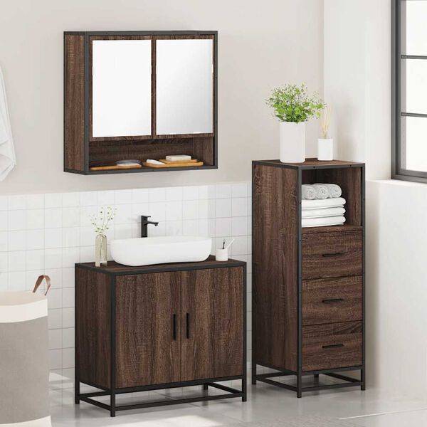 vidaXL Bathroom Furniture Set Brown Oak Engineered wood, metal, glass
