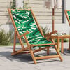 vidaXL Folding Beach Chair Leaf Pattern Solid Wood Eucalyptus and Fabric