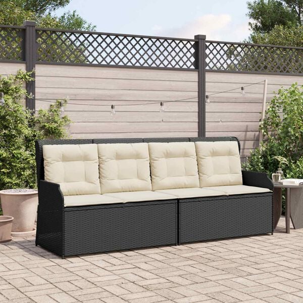 vidaXL Garden Bench with Cushion Black and Cream White Poly Rattan