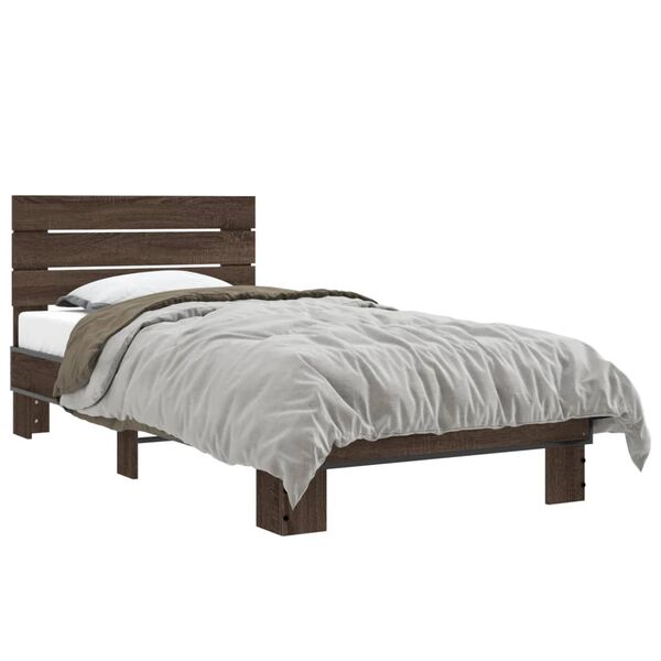 vidaXL Bed Frame Brown Oak Engineered Wood, Metal, Plywood Twin