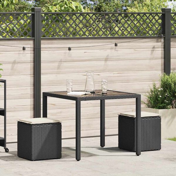 vidaXL Patio Stools with Cushions 2 pcs Black 15.7x15.7x16.9" Poly Rattan