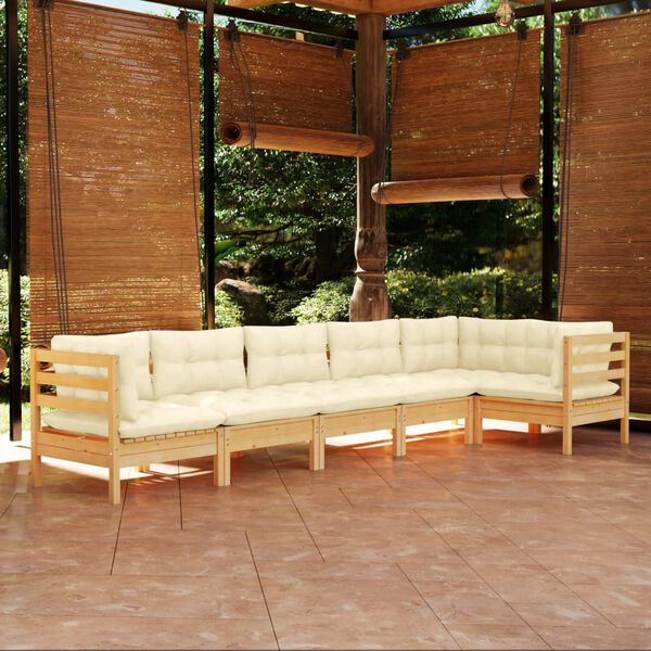 vidaXL Garden Lounge Set Cream Solid pine, 100% polyester fabric Full Set