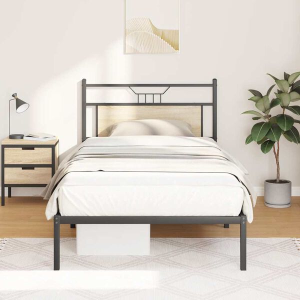 vidaXL Bed Frame Sonoma Oak Engineered wood and steel Twin Bed Frame