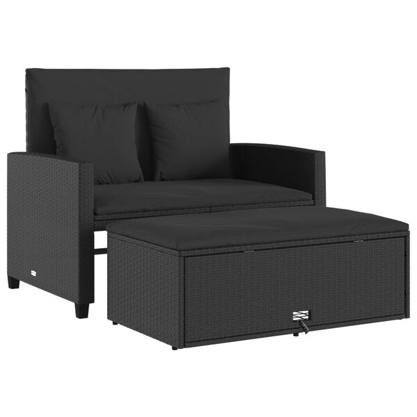 vidaXL Garden Sofa Black PE rattan, powder-coated steel, polyester