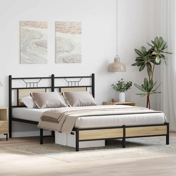 vidaXL Bed Frame Sonoma Oak Engineered Wood Full Bed Frame Rectangular