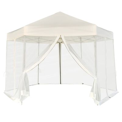 vidaXL Hexagonal Pop-Up Marquee with 6 Sidewalls Cream White 11.8'x10.2'