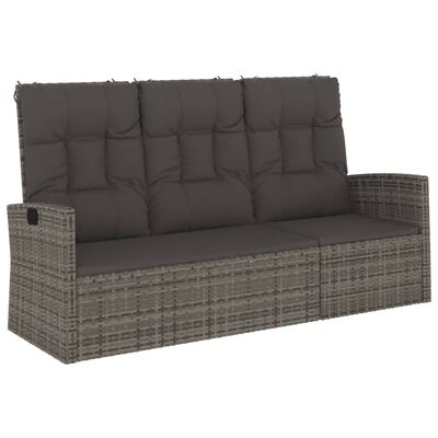 vidaXL Reclining Patio Bench with Cushions Gray 68.1" Poly rattan
