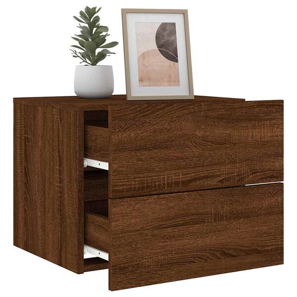 vidaXL Wall-mounted Bedside Cabinet Set of 2 Brown Oak Engineered wood