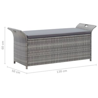 vidaXL Storage Bench with Cushion Gray 54.3" Poly Rattan