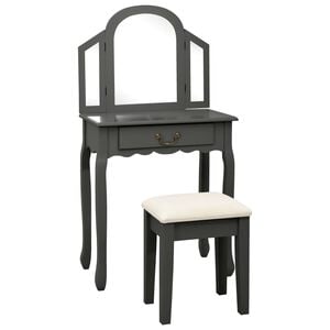vidaXL Dressing Table with Stool Grey 25.6x14.2x50.4" Paulownia Wood MDF
