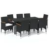 vidaXL Dining Set Black PE Rattan, Steel, WPC, Aluminum, Solid Acacia Wood