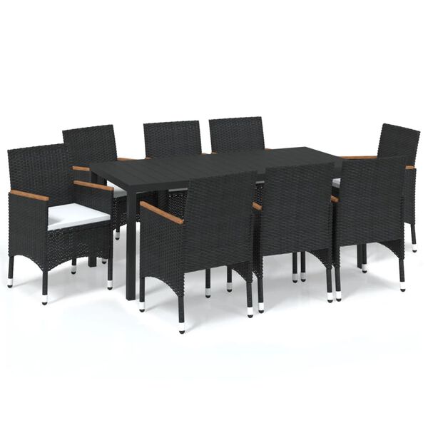 vidaXL Dining Set Black PE Rattan, Steel, WPC, Aluminum, Solid Acacia Wood