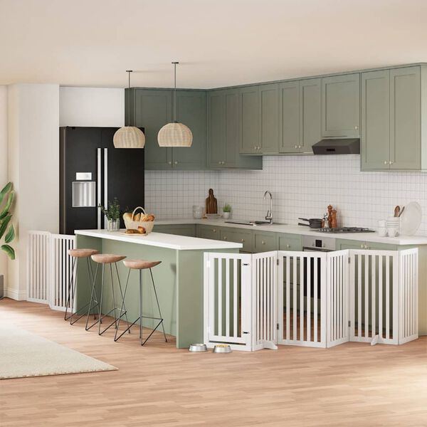 vidaXL Dog Gate Set of 9 White Poplar Wood 177.2 in long Foldable