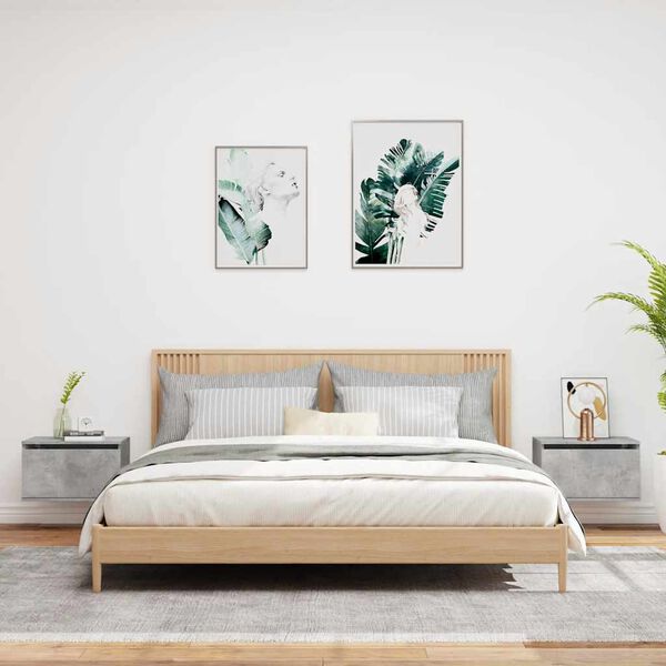 vidaXL Wall-mounted Bedside Cabinet Set of 2 Concrete Grey Engineered Wood
